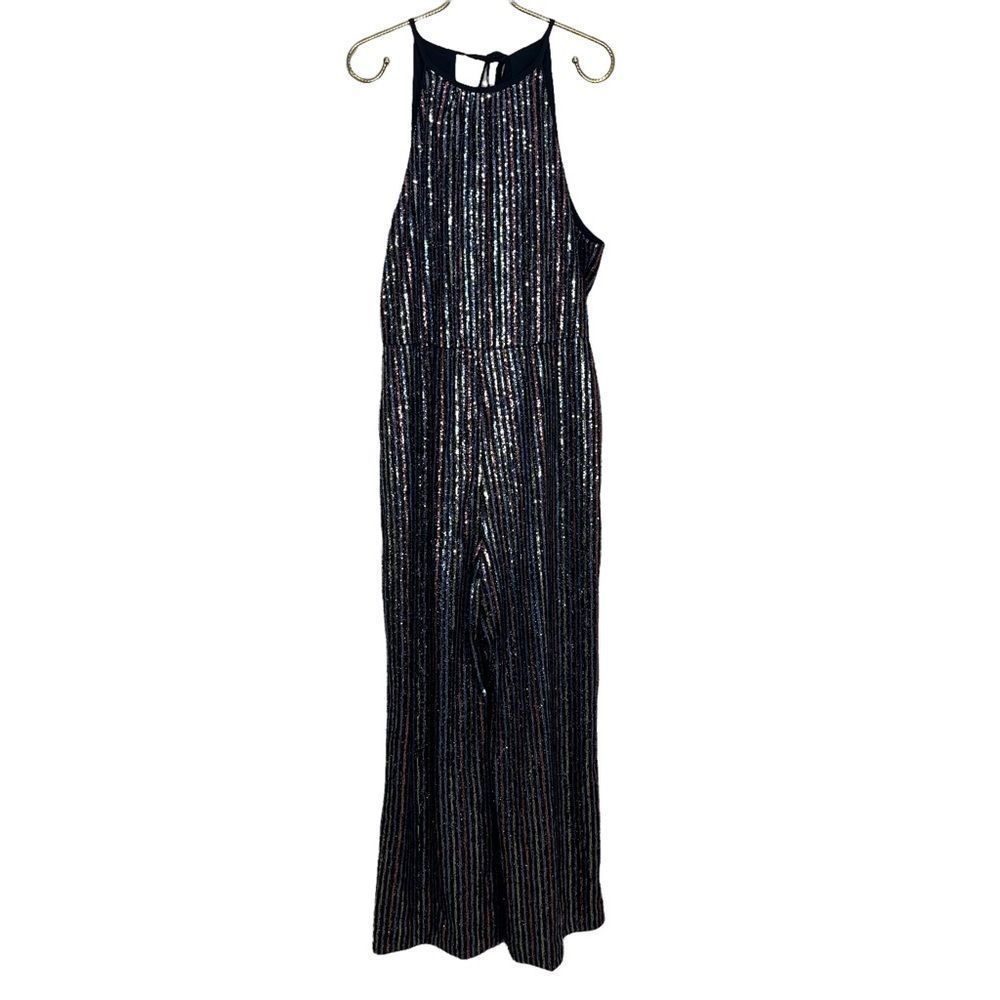 NEW Maeve Anthropologie Disco Halter Sequined Jumpsuit - Picture 5 of 15